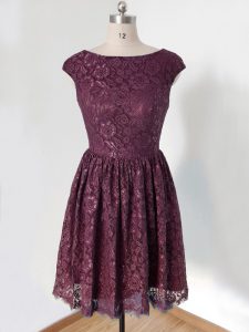 New Arrival Dark Purple Quinceanera Dama Dress Prom and Wedding Party with Lace Scoop Cap Sleeves Lace Up