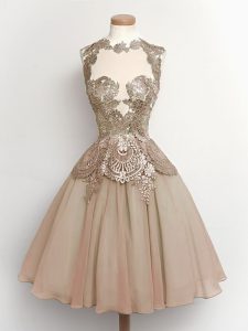 Sophisticated Brown High-neck Lace Up Lace Quinceanera Court Dresses Sleeveless