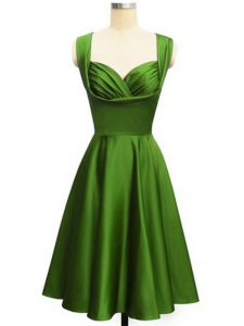 Taffeta Straps Sleeveless Lace Up Ruching Dama Dress for Quinceanera in Green