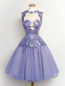 Lilac Sleeveless Lace Knee Length Court Dresses for Sweet 16