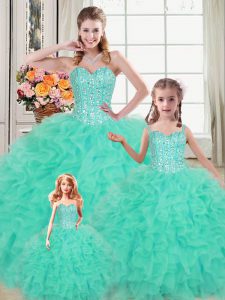 Beauteous Turquoise Sweetheart Neckline Beading and Ruffles Ball Gown Prom Dress Sleeveless Lace Up