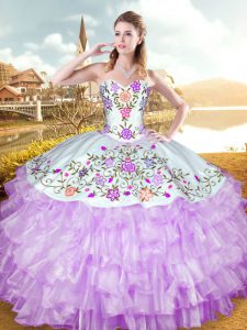 Excellent Lilac Sleeveless Organza and Taffeta Lace Up Quinceanera Dresses for Military Ball and Sweet 16 and Quinceanera