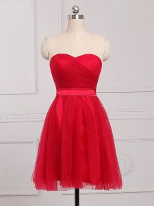 Red Sleeveless Mini Length Ruching Zipper Court Dresses for Sweet 16