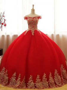 Hot Sale Appliques 15 Quinceanera Dress Red Lace Up Sleeveless Floor Length