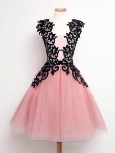 Pink Sleeveless Tulle Lace Up Vestidos de Damas for Prom and Party and Wedding Party