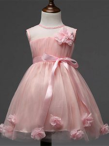Graceful Knee Length Pink Child Pageant Dress Scoop Sleeveless Zipper