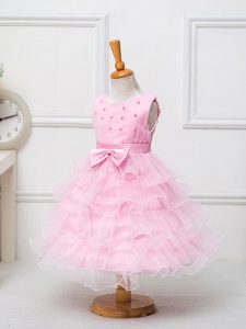 Scoop Sleeveless Zipper Kids Formal Wear Baby Pink Organza