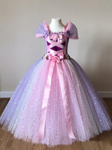 Multi-color Cap Sleeves Tulle Side Zipper Kids Pageant Dress for Wedding Party