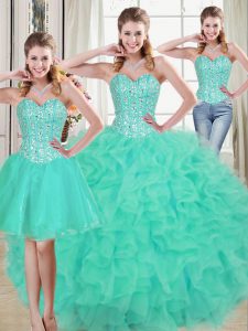Sleeveless Brush Train Lace Up Beading and Ruffled Layers Vestidos de Quinceanera