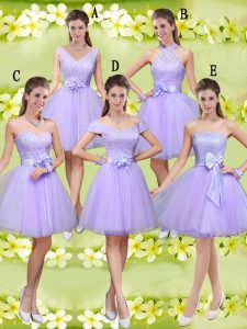 Custom Design Lilac Sleeveless Tulle Lace Up Damas Dress for Prom and Party