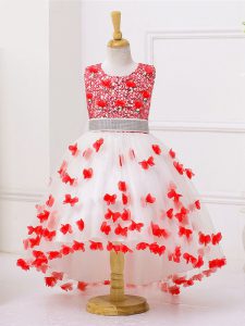 Tulle Sleeveless High Low Little Girl Pageant Gowns and Appliques and Sequins