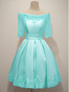 Graceful Taffeta Half Sleeves Knee Length Court Dresses for Sweet 16 and Lace