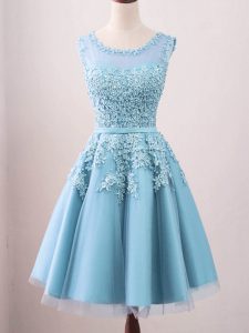 New Style Aqua Blue Scoop Zipper Lace Quinceanera Dama Dress Sleeveless