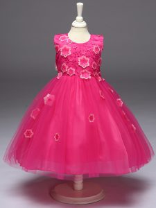 On Sale Hot Pink Sleeveless Tulle Zipper Little Girls Pageant Dress for Wedding Party