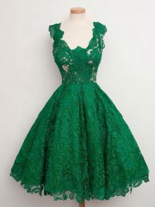 Perfect Green Zipper Court Dresses for Sweet 16 Lace Sleeveless Knee Length