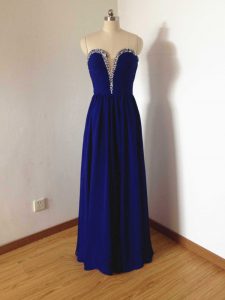 Fashionable Royal Blue Side Zipper Court Dresses for Sweet 16 Beading Sleeveless Floor Length
