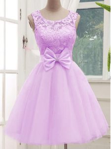 Scoop Sleeveless Tulle Vestidos de Damas Lace and Bowknot Lace Up
