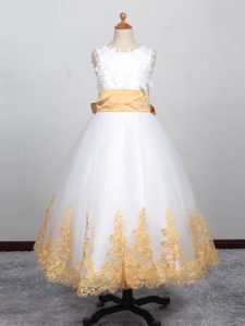 Hot Sale Sleeveless Appliques Lace Up Child Pageant Dress