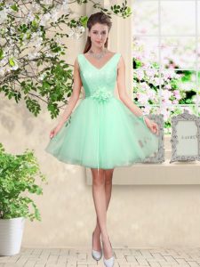 Glamorous Knee Length Lace Up Quinceanera Court Dresses Apple Green for Prom and Party with Lace and Belt
