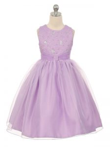 Lavender Ball Gowns Tulle Scoop Sleeveless Beading Knee Length Lace Up Child Pageant Dress