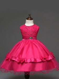 Top Selling Scoop Sleeveless Zipper Little Girl Pageant Gowns Hot Pink Tulle