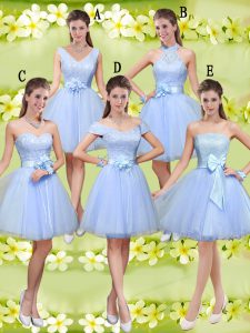 Beauteous V-neck Sleeveless Dama Dress for Quinceanera Knee Length Lace and Belt Lavender Tulle