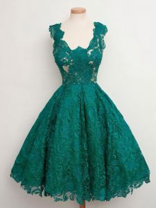 Colorful Straps Sleeveless Lace Up Quinceanera Court of Honor Dress Dark Green Lace