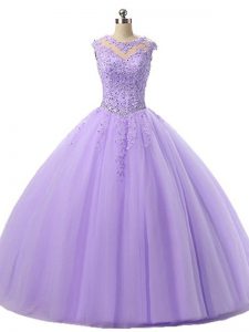 Modest Lavender Sleeveless Beading and Lace Floor Length 15th Birthday Dress