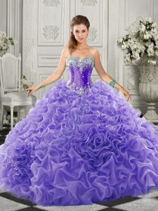 Sweetheart Sleeveless Organza Quinceanera Gowns Beading and Ruffles Court Train Lace Up