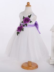 Discount Sleeveless Bowknot and Hand Made Flower Zipper Little Girl Pageant Gowns