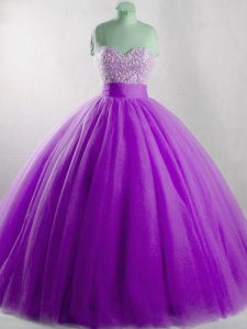 Fabulous Tulle Sleeveless Floor Length Sweet 16 Dress and Beading