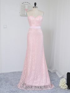Beauteous Floor Length Zipper Quinceanera Court Dresses Baby Pink for Prom and Party and Wedding Party with Lace