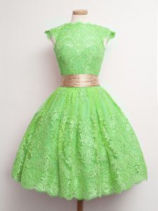 Sweet High-neck Cap Sleeves Lace Court Dresses for Sweet 16 Belt Lace Up