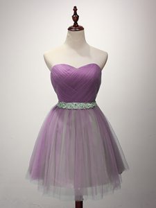 Simple Mini Length Lilac Damas Dress Sweetheart Sleeveless Lace Up