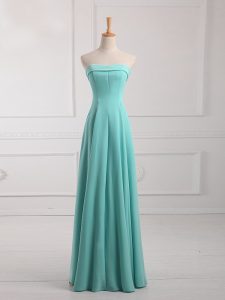 Floor Length Lace Up Quinceanera Dama Dress Aqua Blue for Prom and Party with Ruching