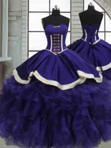 Free and Easy Purple Ball Gowns Sweetheart Sleeveless Organza Floor Length Lace Up Ruffles Sweet 16 Dresses
