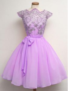 Chiffon Cap Sleeves Knee Length Court Dresses for Sweet 16 and Lace and Belt