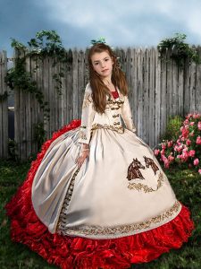 White And Red Sleeveless Beading and Embroidery and Ruffles Lace Up Girls Pageant Dresses