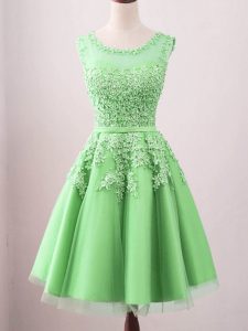 Green Lace Up Scoop Lace Dama Dress for Quinceanera Tulle Sleeveless