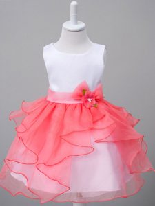 Custom Made White And Red Sleeveless Organza Zipper Kids Pageant Dress for Wedding Party