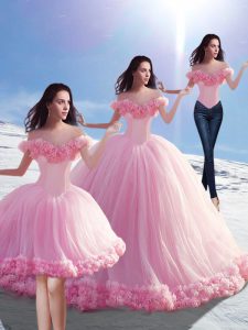 Dazzling Tulle Sleeveless Quinceanera Gown Brush Train and Hand Made Flower