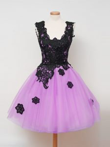 Sexy Knee Length Lilac Damas Dress Tulle Sleeveless Appliques