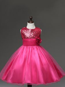 Hot Pink Sleeveless Tulle Zipper Girls Pageant Dresses for Wedding Party