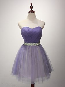 Flare A-line Court Dresses for Sweet 16 Lavender Sweetheart Tulle Sleeveless Mini Length Lace Up