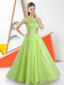 Yellow Green Backless Bateau Beading and Lace Quinceanera Court Dresses Tulle Sleeveless