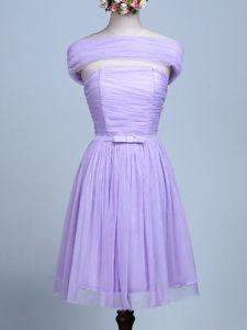 Lavender Sleeveless Mini Length Belt Side Zipper Quinceanera Court of Honor Dress