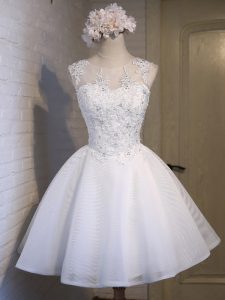 Best Sleeveless Mini Length Lace Lace Up Damas Dress with White