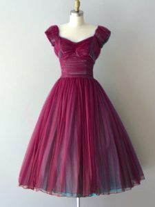 Colorful V-neck Cap Sleeves Chiffon Dama Dress for Quinceanera Ruching Lace Up