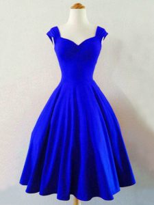 Spectacular Royal Blue Straps Neckline Ruching Quinceanera Dama Dress Sleeveless Lace Up