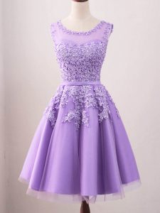 Lavender Tulle Lace Up Scoop Sleeveless Knee Length Quinceanera Court Dresses Lace